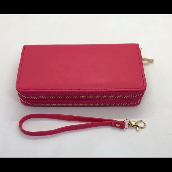 Pink textured faux leather double zipper purse - Picture 6 of 8